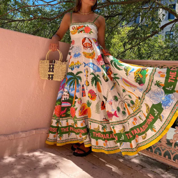 Summer Maxi Dress Print Sleeveless Swing Women Rio New Popular